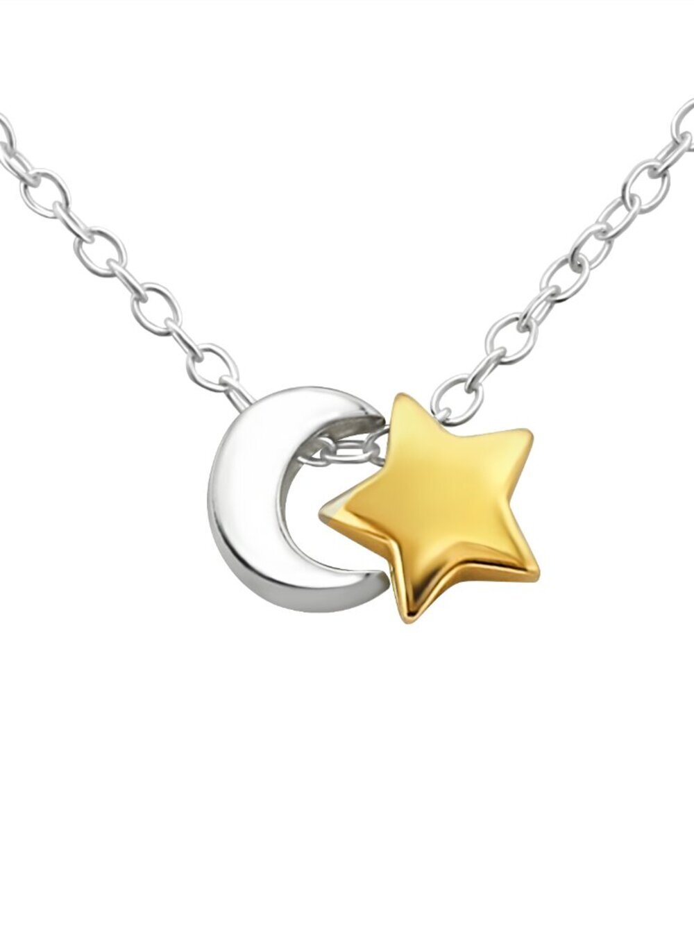 Sterling Silver and 14K Gold Vermeil Star and Moon Necklace